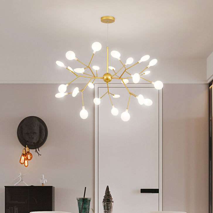 Contemporary Creative Firefly Branch Shape Round Linear Iron Acrylic 9/27 Light Chandelier For Dining Room