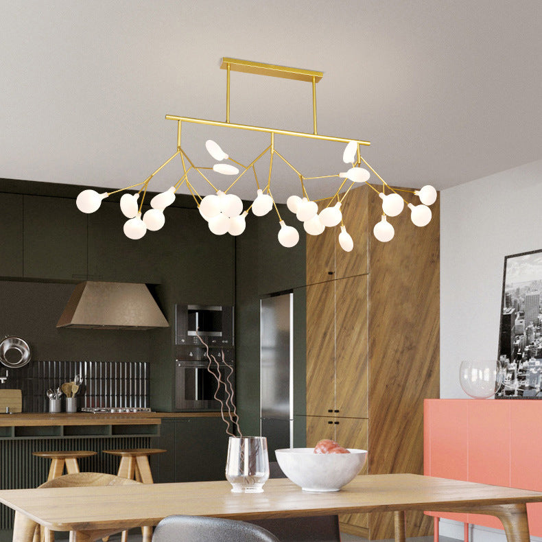 Contemporary Creative Firefly Branch Shape Round Linear Iron Acrylic 9/27 Light Chandelier For Dining Room