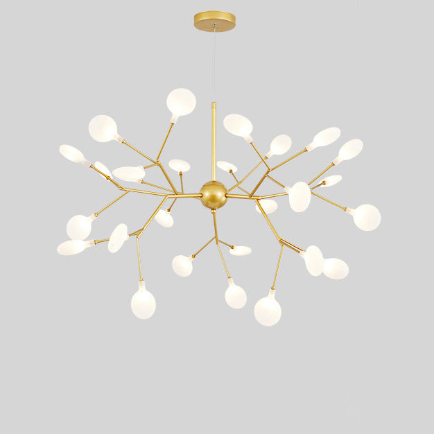 Contemporary Creative Firefly Branch Shape Round Linear Iron Acrylic 9/27 Light Chandelier For Dining Room
