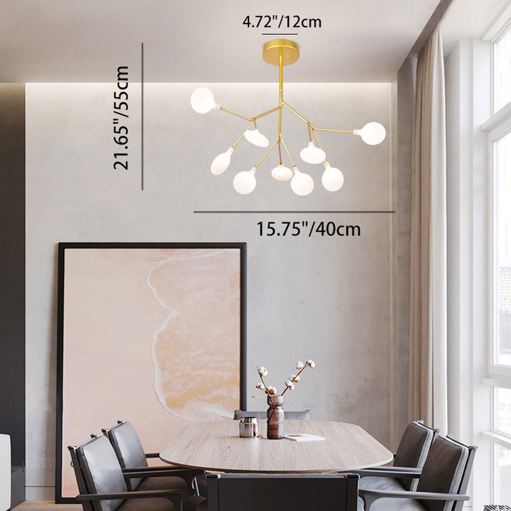 Lustre contemporain en forme de branche de luciole créative ronde linéaire en fer et acrylique 9/27 lumières pour salle à manger 
