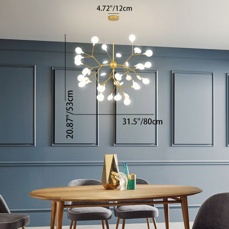 Contemporary Creative Firefly Branch Shape Round Linear Iron Acrylic 9/27 Light Chandelier For Dining Room