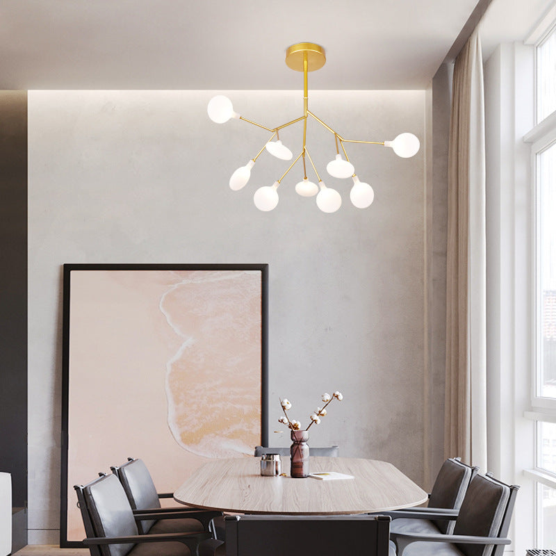 Contemporary Creative Firefly Branch Shape Round Linear Iron Acrylic 9/27 Light Chandelier For Dining Room
