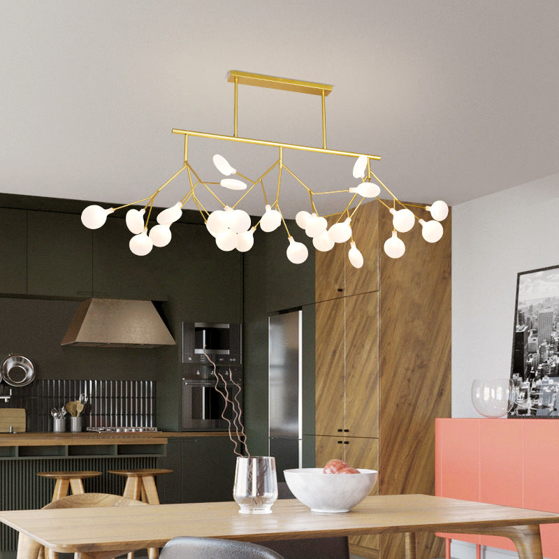 Contemporary Creative Firefly Branch Shape Round Linear Iron Acrylic 9/27 Light Chandelier For Dining Room