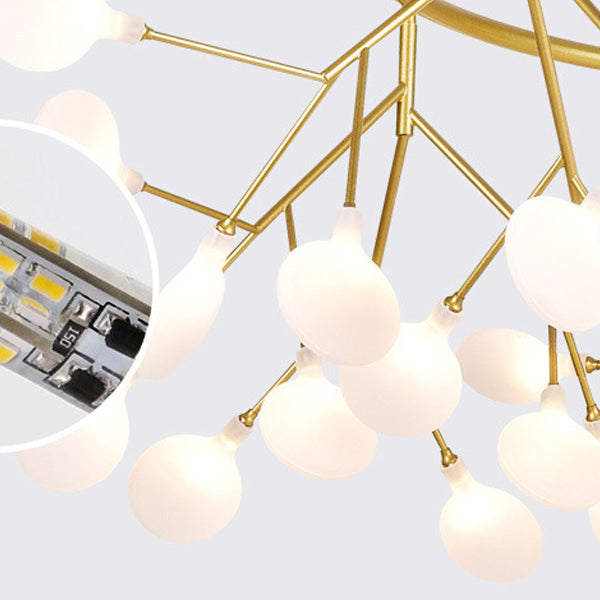 Contemporary Creative Firefly Branch Shape Round Linear Iron Acrylic 9/27 Light Chandelier For Dining Room