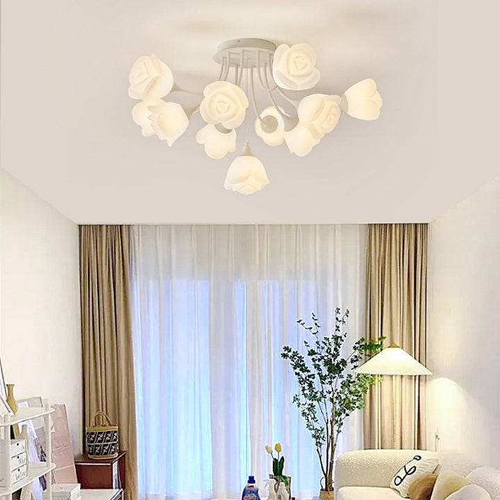 Art déco moderne crème ronde rose fer moulage rotatif 7/11/13 lumières plafonnier semi-encastré pour chambre 