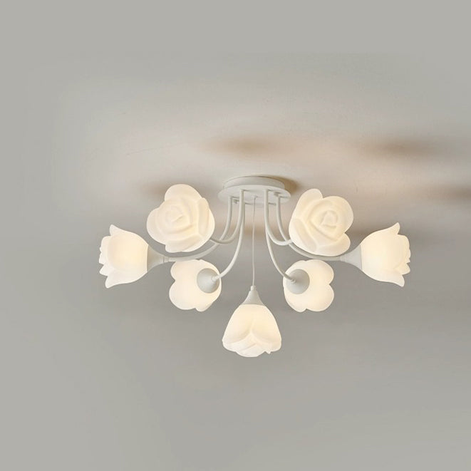 Art déco moderne crème ronde rose fer moulage rotatif 7/11/13 lumières plafonnier semi-encastré pour chambre 