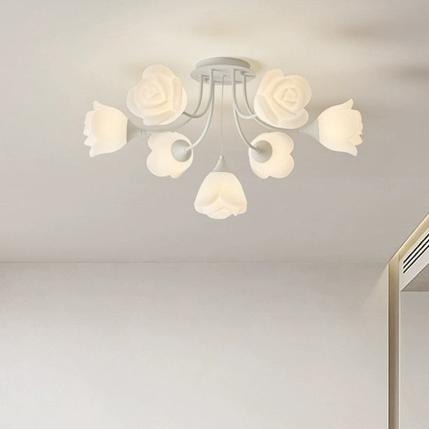Art déco moderne crème ronde rose fer moulage rotatif 7/11/13 lumières plafonnier semi-encastré pour chambre 