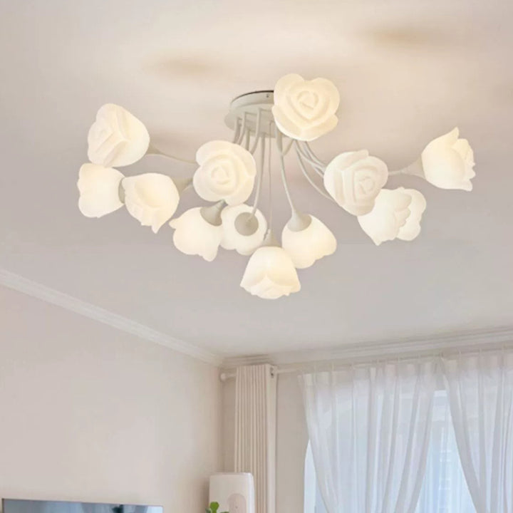 Art déco moderne crème ronde rose fer moulage rotatif 7/11/13 lumières plafonnier semi-encastré pour chambre 