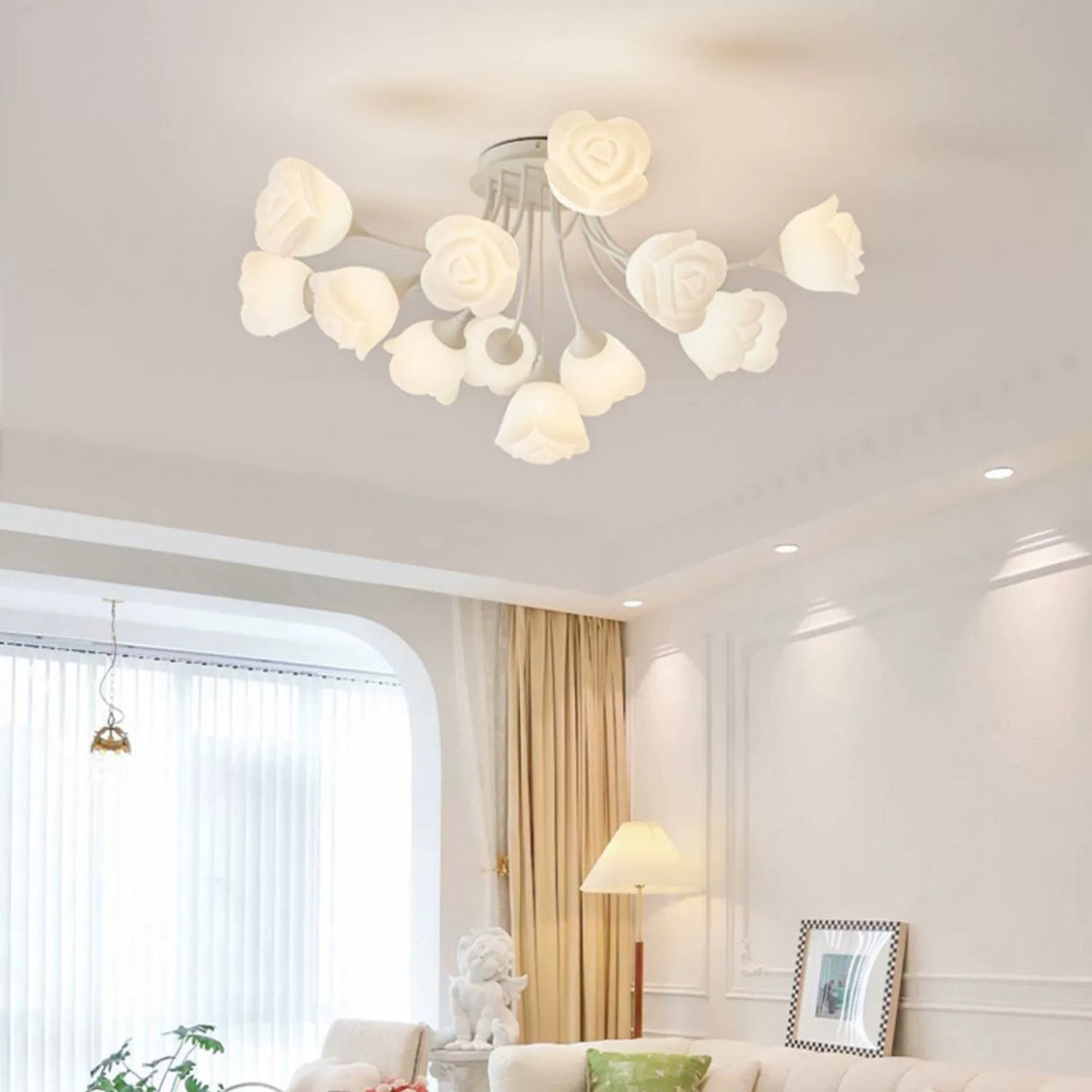 Art déco moderne crème ronde rose fer moulage rotatif 7/11/13 lumières plafonnier semi-encastré pour chambre 