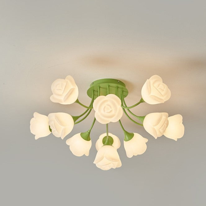 Art déco moderne crème ronde rose fer moulage rotatif 7/11/13 lumières plafonnier semi-encastré pour chambre 