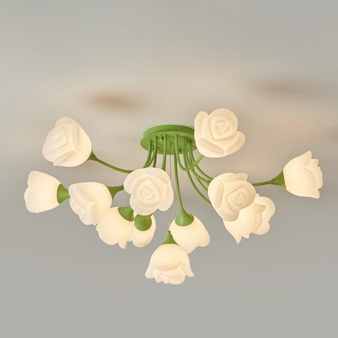 Art déco moderne crème ronde rose fer moulage rotatif 7/11/13 lumières plafonnier semi-encastré pour chambre 