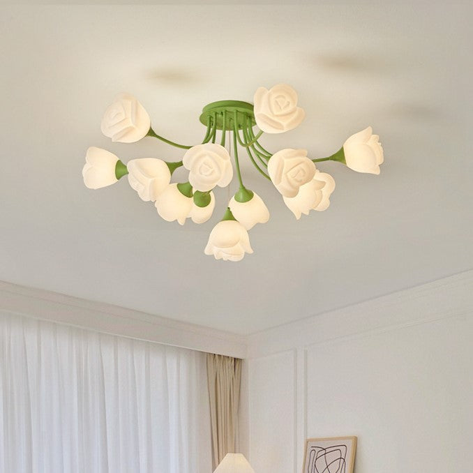 Art déco moderne crème ronde rose fer moulage rotatif 7/11/13 lumières plafonnier semi-encastré pour chambre 