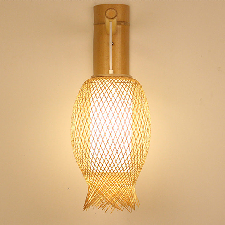 Contemporary Creative Jellyfish Oval Bamboo 1-Light Wall Sconce Lamp For Hallway