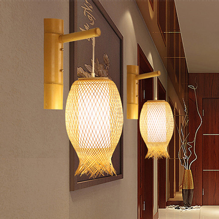 Lámpara de Aplique de Pared de 1 Luz de Bambú Ovalado Creativo Contemporáneo Medusa para Pasillo 