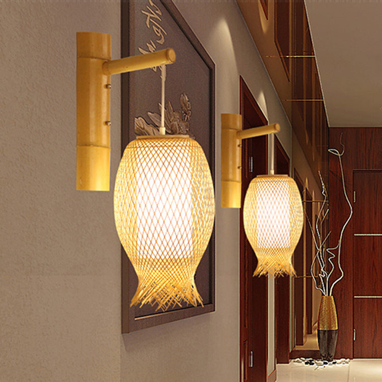 Contemporary Creative Jellyfish Oval Bamboo 1-Light Wall Sconce Lamp For Hallway