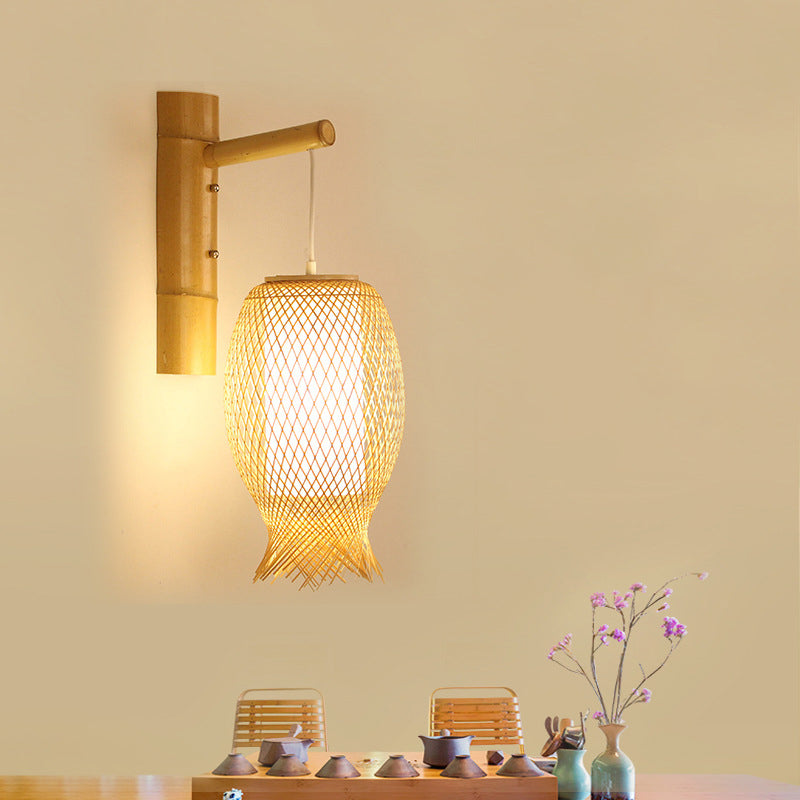 Contemporary Creative Jellyfish Oval Bamboo 1-Light Wall Sconce Lamp For Hallway