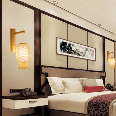 Contemporary Creative Jellyfish Oval Bamboo 1-Light Wall Sconce Lamp For Hallway