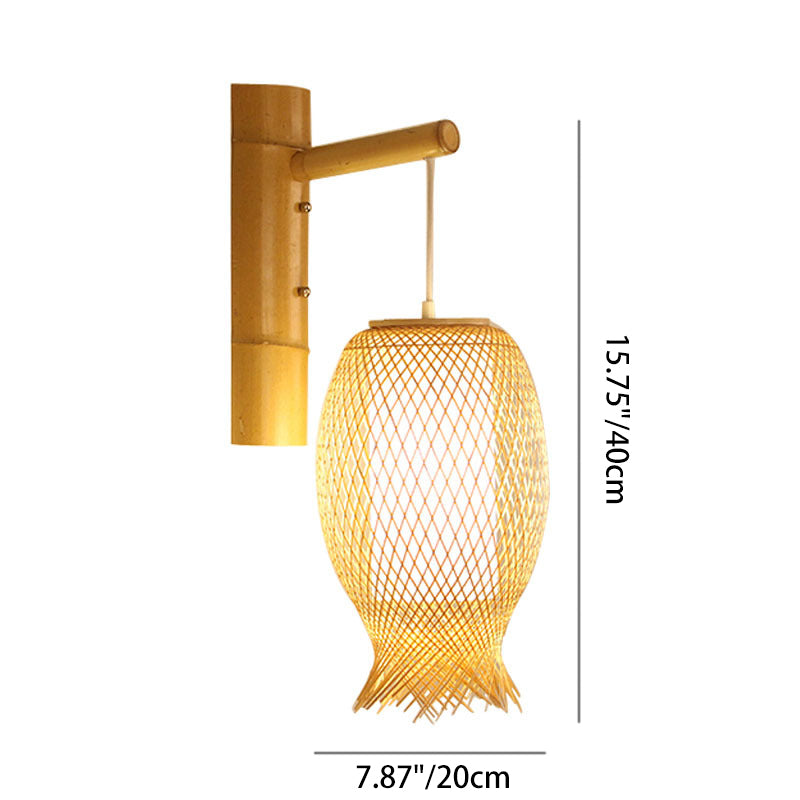Contemporary Creative Jellyfish Oval Bamboo 1-Light Wall Sconce Lamp For Hallway