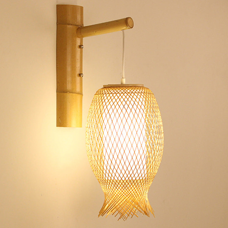 Contemporary Creative Jellyfish Oval Bamboo 1-Light Wall Sconce Lamp For Hallway
