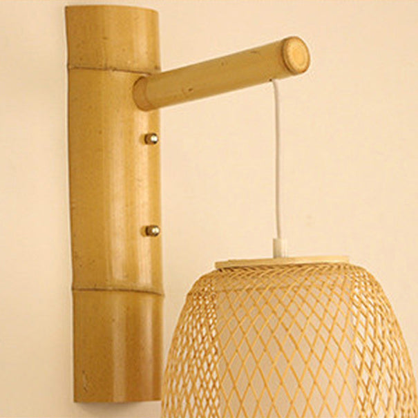 Contemporary Creative Jellyfish Oval Bamboo 1-Light Wall Sconce Lamp For Hallway