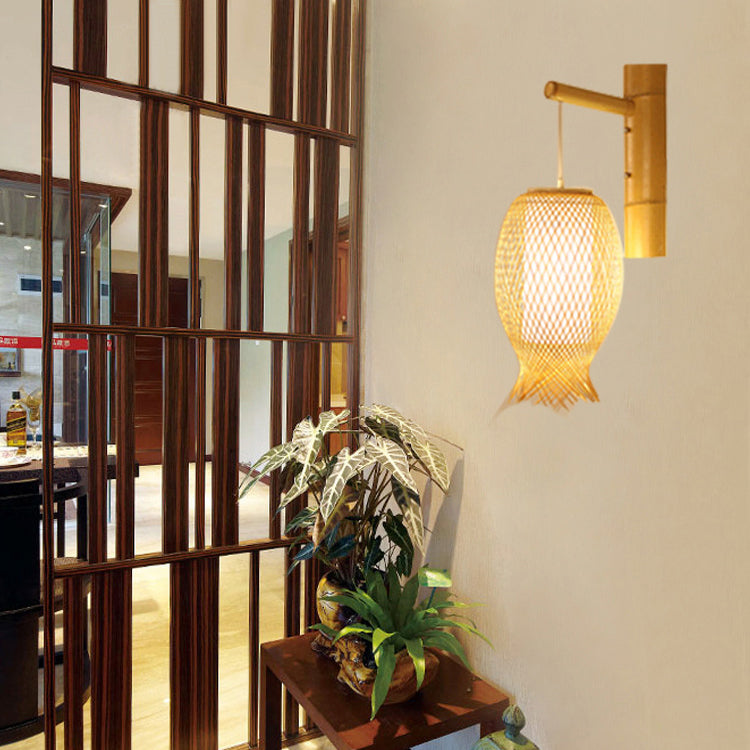 Contemporary Creative Jellyfish Oval Bamboo 1-Light Wall Sconce Lamp For Hallway