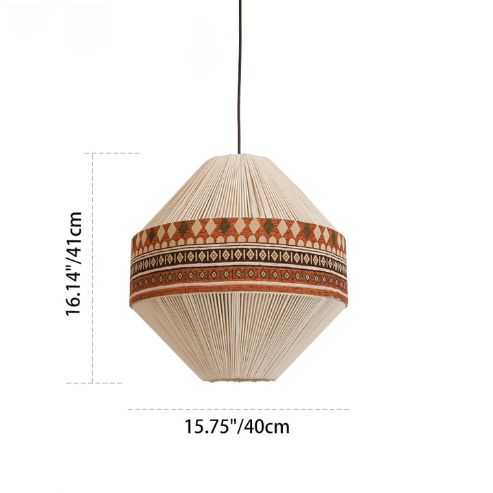 Suspension Luminaire Contemporain Bohème Forme Gyro Cône Rond en Corde de Coton Tissu 1-Lumière Pour Salle à Manger 