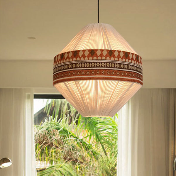 Suspension Luminaire Contemporain Bohème Forme Gyro Cône Rond en Corde de Coton Tissu 1-Lumière Pour Salle à Manger 