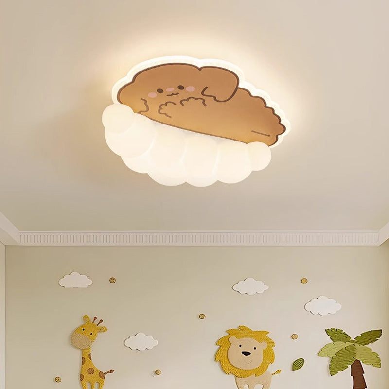 Lumière de plafond à montage affleurant LED en fer PE nuage panda chat chien crème créatif contemporain pour chambre d&