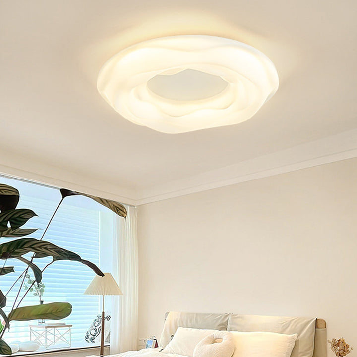 Contemporary Creative Cream Cookie Donut Round PE Iron LED Flush Mount Ceiling Light For Bedroom