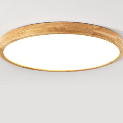 Plafonnier LED en bois de caoutchouc acrylique à dôme rond minimaliste moderne pour chambre à coucher 