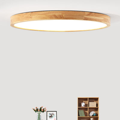 Plafonnier LED en bois de caoutchouc acrylique à dôme rond minimaliste moderne pour chambre à coucher 