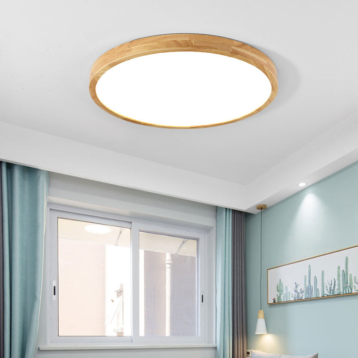 ضوء سقف مسطح LED من الأكريليك والخشب المطاطي بتصميم قبة دائرية حديثة وبسيطة لغرفة النوم 