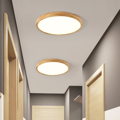 Plafonnier LED en bois de caoutchouc acrylique à dôme rond minimaliste moderne pour chambre à coucher 