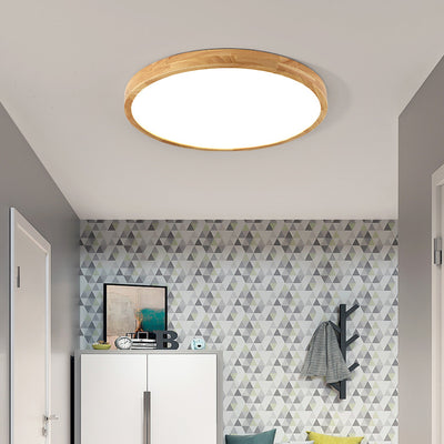 Plafonnier LED en bois de caoutchouc acrylique à dôme rond minimaliste moderne pour chambre à coucher 