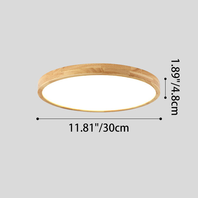 Plafonnier LED en bois de caoutchouc acrylique à dôme rond minimaliste moderne pour chambre à coucher 