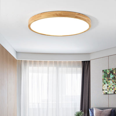 Plafonnier LED en bois de caoutchouc acrylique à dôme rond minimaliste moderne pour chambre à coucher 