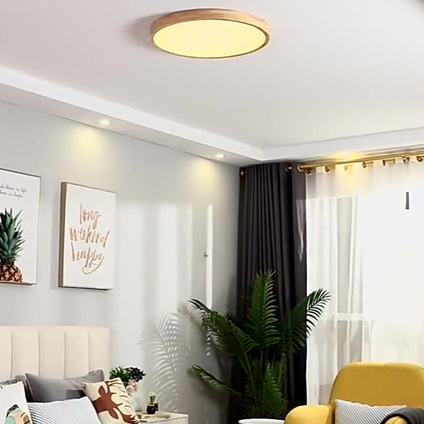 ضوء سقف مسطح LED من الأكريليك والخشب المطاطي بتصميم قبة دائرية حديثة وبسيطة لغرفة النوم 