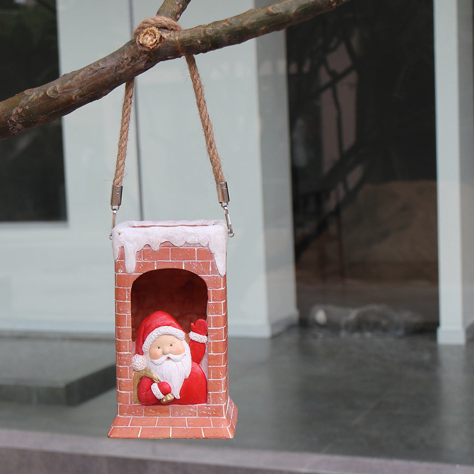 Contemporary Creative Hangable Solar Waterproof Chimney Santa Claus Rectangle Resin LED Outdoor Light For Patio