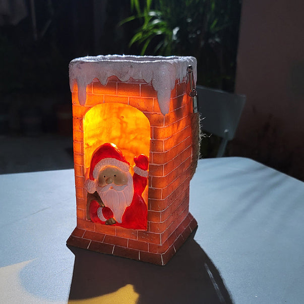 Contemporary Creative Hangable Solar Waterproof Chimney Santa Claus Rectangle Resin LED Outdoor Light For Patio
