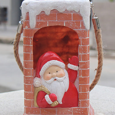 Contemporary Creative Hangable Solar Waterproof Chimney Santa Claus Rectangle Resin LED Outdoor Light For Patio