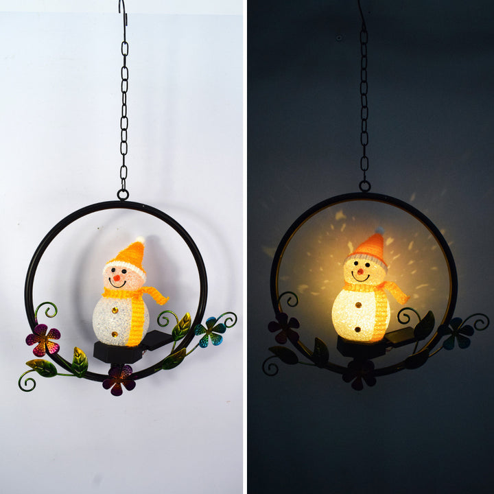 Contemporary Creative Solar Waterproof Round Snowman Iron Resin LED Outdoor Light For Patio