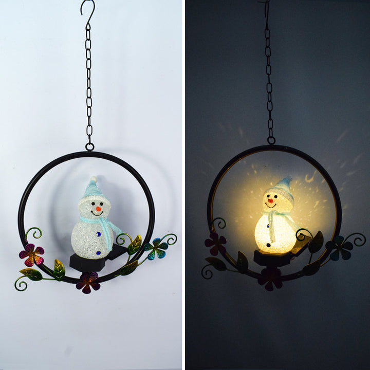 Contemporary Creative Solar Waterproof Round Snowman Iron Resin LED Outdoor Light For Patio
