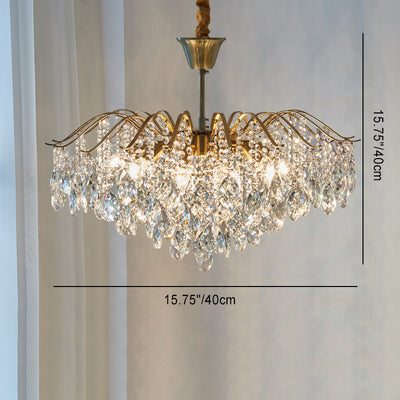 Traditioneller französischer Troddel-Rundkupfer-Kristall 5/6/8/12 Licht-Kronleuchter für Wohnzimmer 