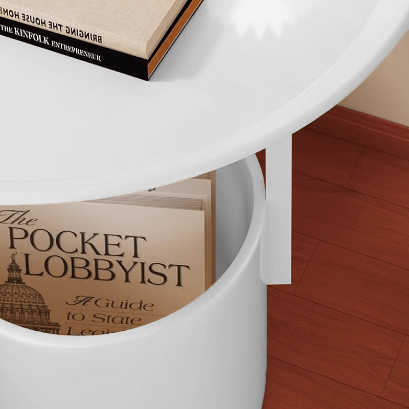 Modern Minimalist Cream Round Cylinder Iron Side Table 1-Storage For Living Room