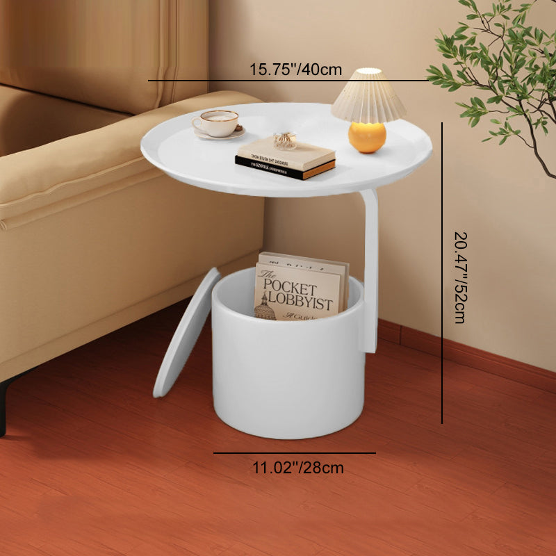 Modern Minimalist Cream Round Cylinder Iron Side Table 1-Storage For Living Room