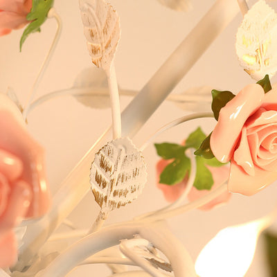 شمعة الورد الفرنسية التقليدية، ثريا مستديرة من الحديد الخزفي مع 3/6/8 أضواء لغرفة المعيشة 