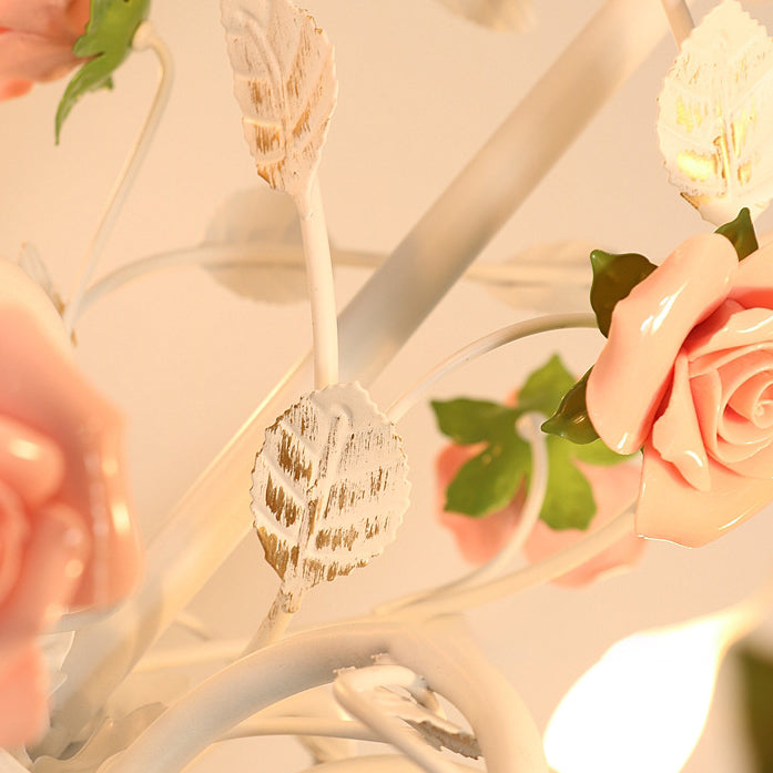 شمعة الورد الفرنسية التقليدية، ثريا مستديرة من الحديد الخزفي مع 3/6/8 أضواء لغرفة المعيشة 
