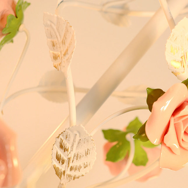 شمعة الورد الفرنسية التقليدية، ثريا مستديرة من الحديد الخزفي مع 3/6/8 أضواء لغرفة المعيشة 