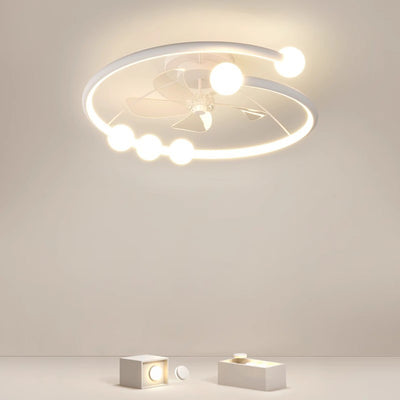 Modern Minimalist Round Orb Iron Aluminum Silicone LED Flush Mount Ceiling Fan Light For Bedroom