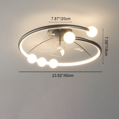Modern Minimalist Round Orb Iron Aluminum Silicone LED Flush Mount Ceiling Fan Light For Bedroom